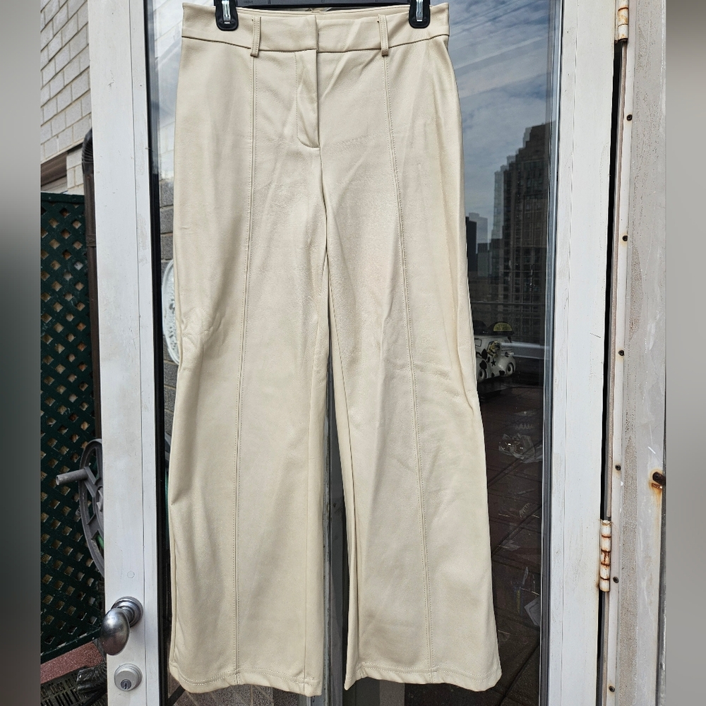7 For All ManKIND Cream Faux Leather Wide-Leg Pants - Size S